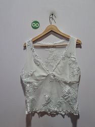 White sheer floral applique tank top