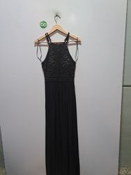 Vestido longo tipo halter Nightway em renda preta