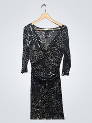 Maggy L Women's Black Floral Print Ruched Dress Si..