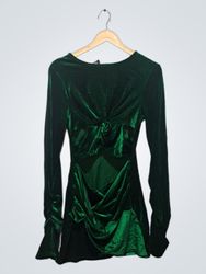 MICAS Green Velvet Long Sleeve Twist Front Dress