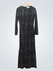 AC+CO Black Geometric Pattern Long Sleeve Maxi Dre..