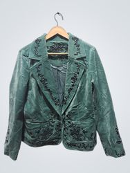 Veste blazer en velours vert brodée