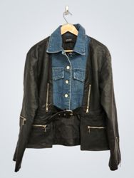 Veste motard en denim et simili cuir AKIRA