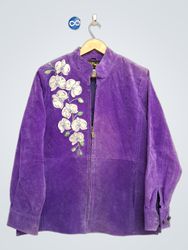 Bob Mackie Wearable Art Purple Suede Jacket with O..