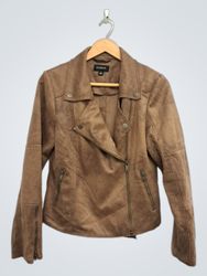 EVEREVO Brown Faux Suede Moto Jacket