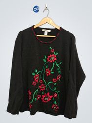 ARRIVISTE Black Floral Embroidered Long Sleeve Swe..