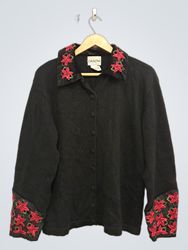 Carly St. Claire Black Cardigan with Embroidered F..