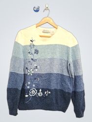 Alfred Dunner Petite Striped Sweater with Floral E..