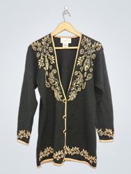 Jilly Sanders Schwarze bestickte Strickjacke