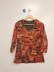 BOSKINZ Donna Top arancione con fantasia paisley e..