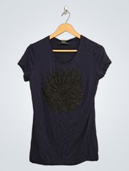 GRACIA Women's Navy Blue T-Shirt with Black Floral..