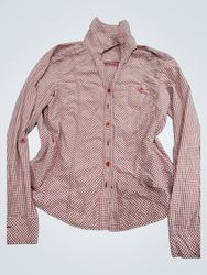 Bianca red and white checkered long sleeve button-..