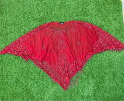 Krishnama Red Embellished Poncho