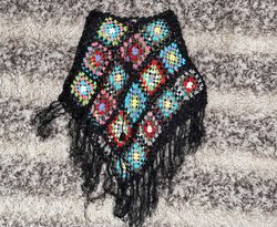 Crocheted Poncho with Fringe