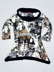 Women's Long Sleeve Top with Newspaper Print
