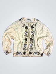 Lorbecks Cream Perlenbesetzte Strickjacke