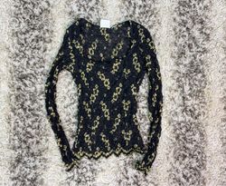 MODA INT'L Black & Gold Floral Lace Long Sleeve To..