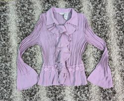 Women's Purple Pleated Ruffle Blouse