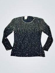 Top de Manga Longa com Miçangas Pretas Stenay