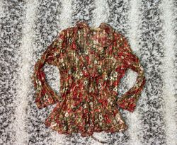 Notations Women's Floral Print Pleated Blouse