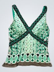 Elie Tahari Women's Green Geometric Print V-Neck T..