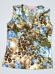 JIGSAW Floral and Leopard Print ärmelloses V‑Aussc..