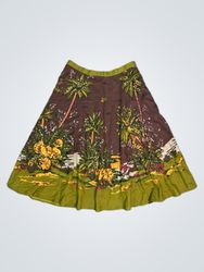 Brown skirt with tropical print