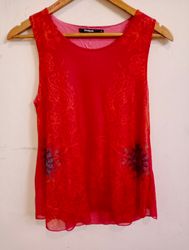 Desigual Sleeveless Red Floral Print Top