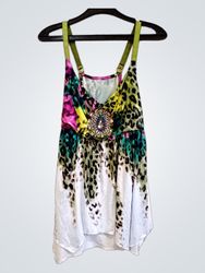 Women's Sleeveless Animal Print Top with Embellish..
