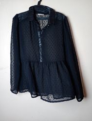 Cache Cache Black Sheer Peplum Blouse