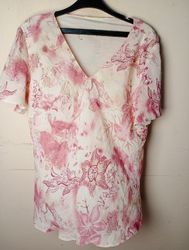 Damen Bluse mit kurzem Arm im Blumendruck und V-Au..