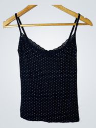 Black polka dot camisole with lace trim