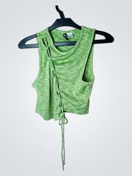 H&M Divided Green Ribbed Ruched Tank Top