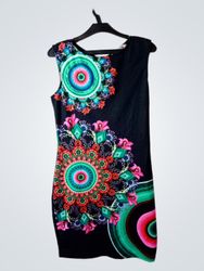 MIDEES Black Sleeveless Dress with Colorful Patter..
