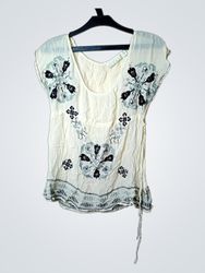 KIMCHI & BLUE Damen Perlen- und besticktes Cremeto..