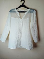Etam White Sheer Panel Long Sleeve Blouse