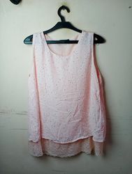 Janina Women's Pink Sleeveless Top with Lace Trim