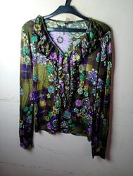 Women's Green Floral Print Long Sleeve Blouse