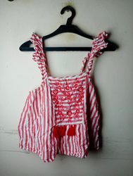Zara TRF Collection Red and White Striped Embroide..