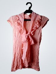 NAF NAF Women's Pink Ruffled Short Sleeve Top