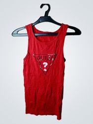 Guess Red Sequin Logo Tank Top