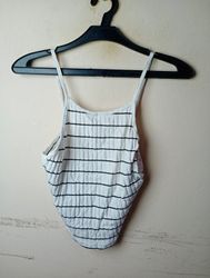 New Look White Black Striped Ribbed Crop Top