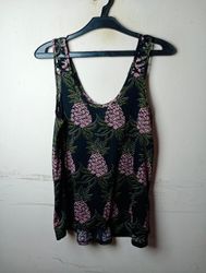 Black Tank Top with Pink Pineapple Print