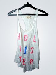 Hollister White Tank Top with Pink Text and Blue S..
