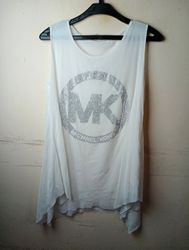 Top bianco senza maniche Michael Kors con logo MK