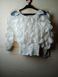 ZARA Camicetta bianca trasparente con decorazioni
