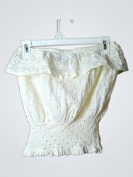 ACE Fashion Off-Shoulder Eyelet Smocked Top