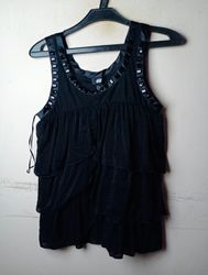 H&M Black Ruffled Tiered Sleeveless Top