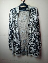 Jen Women's Black Lace Embroidered Kimono Jacket