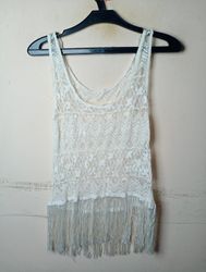 White Lace Tank Top with Fringe